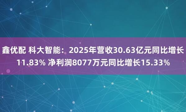 鑫优配 科大智能：2025年营收30.63亿元同比增长11.83% 净利润8077万元同比增长15.33%