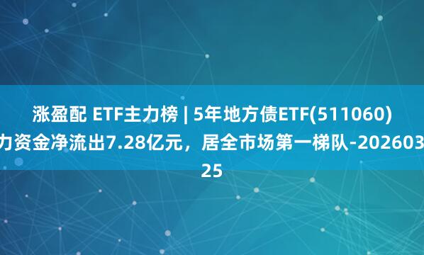 涨盈配 ETF主力榜 | 5年地方债ETF(511060)主力资金净流出7.28亿元，居全市场第一梯队-20260325